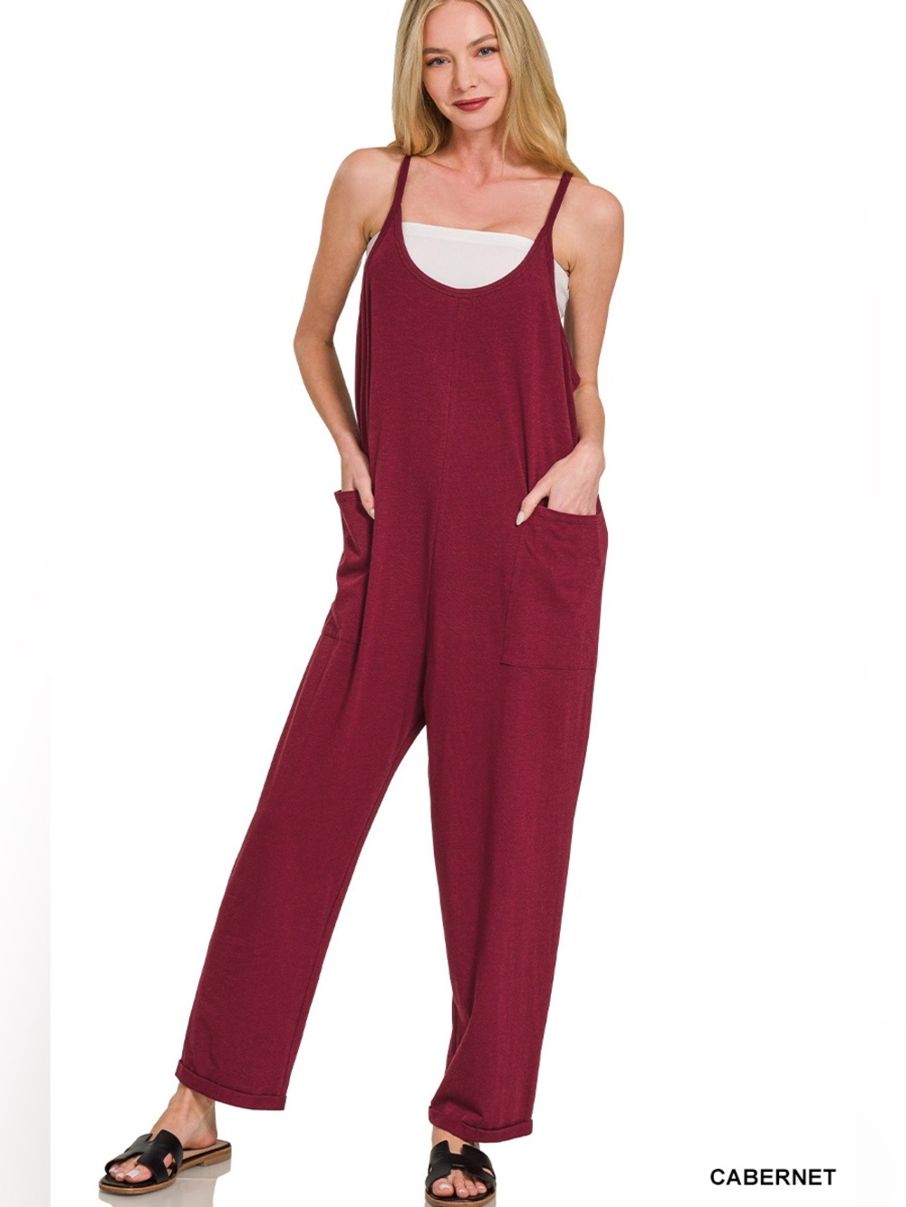NWT ZENANA SPAGHETTI STRAP POCKETED JUMPSUIT